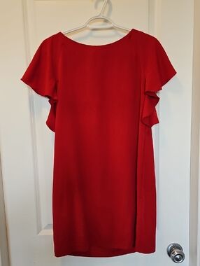 Red Flutter Sleeve Shift Dress - Women Zara Baisic Med